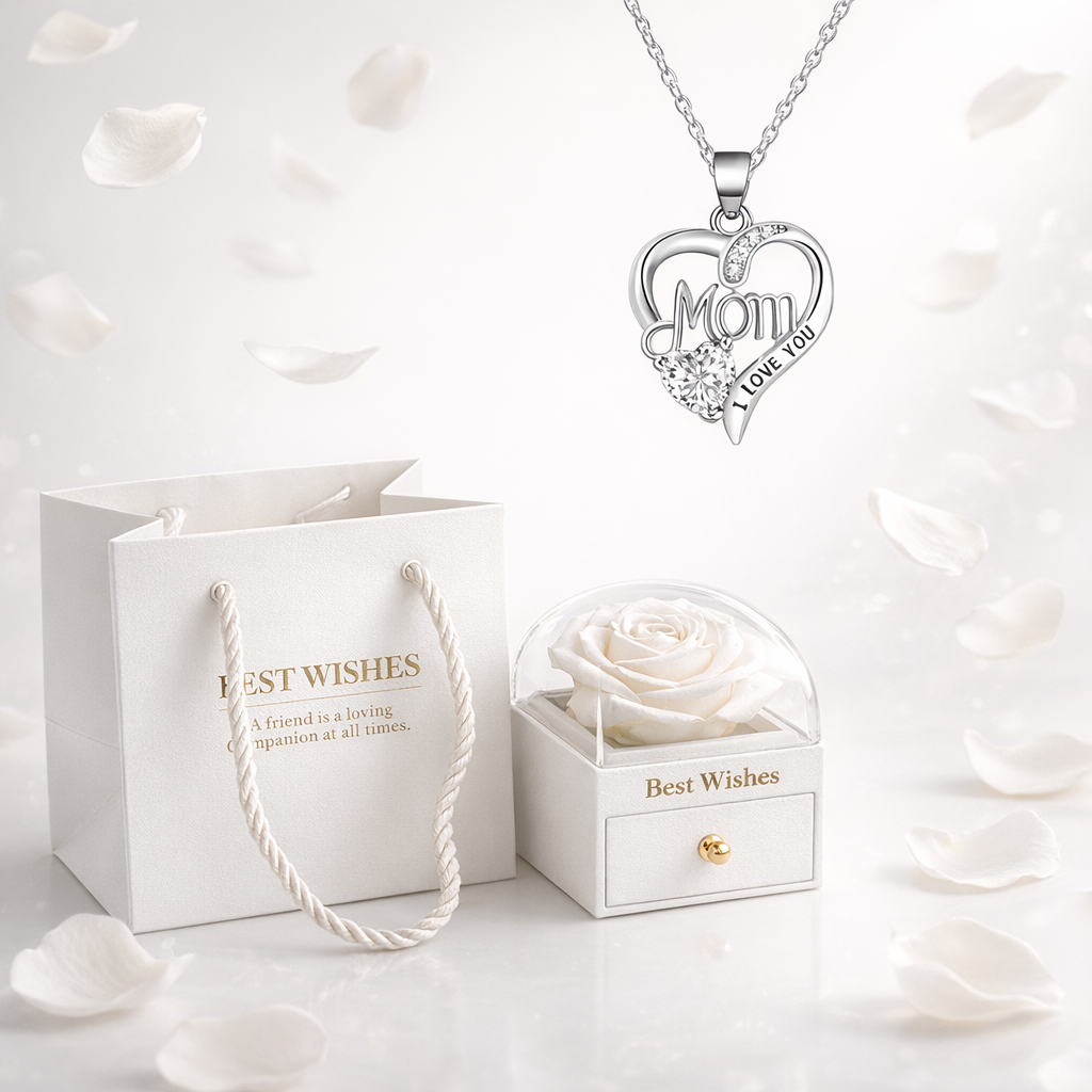 Eternal Love Rose & Heart Necklace Gift Set