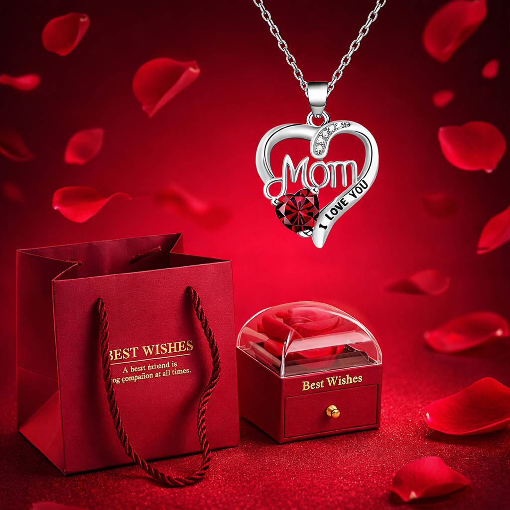 Eternal Love Rose & Heart Necklace Gift Set