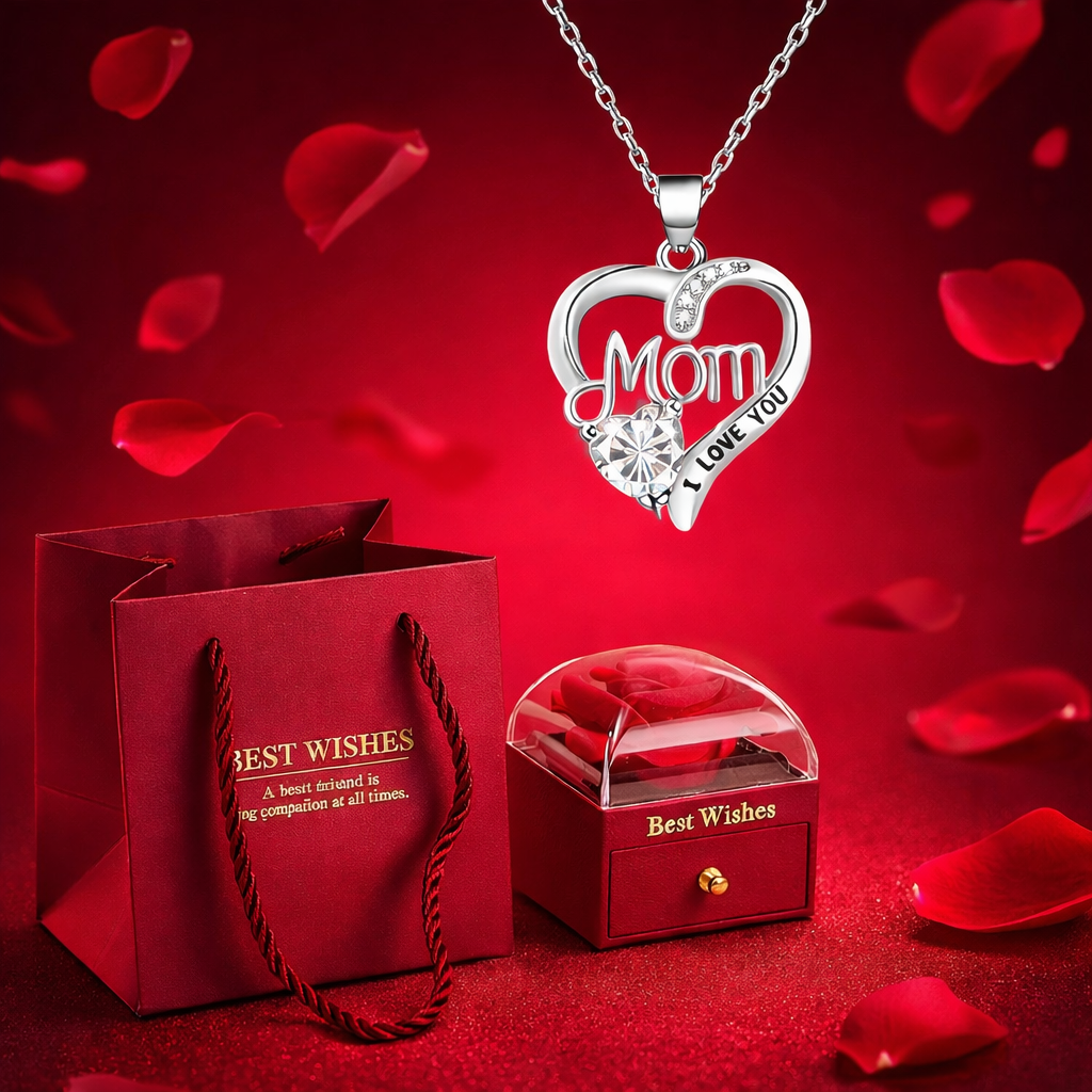 Eternal Love Rose & Heart Necklace Gift Set