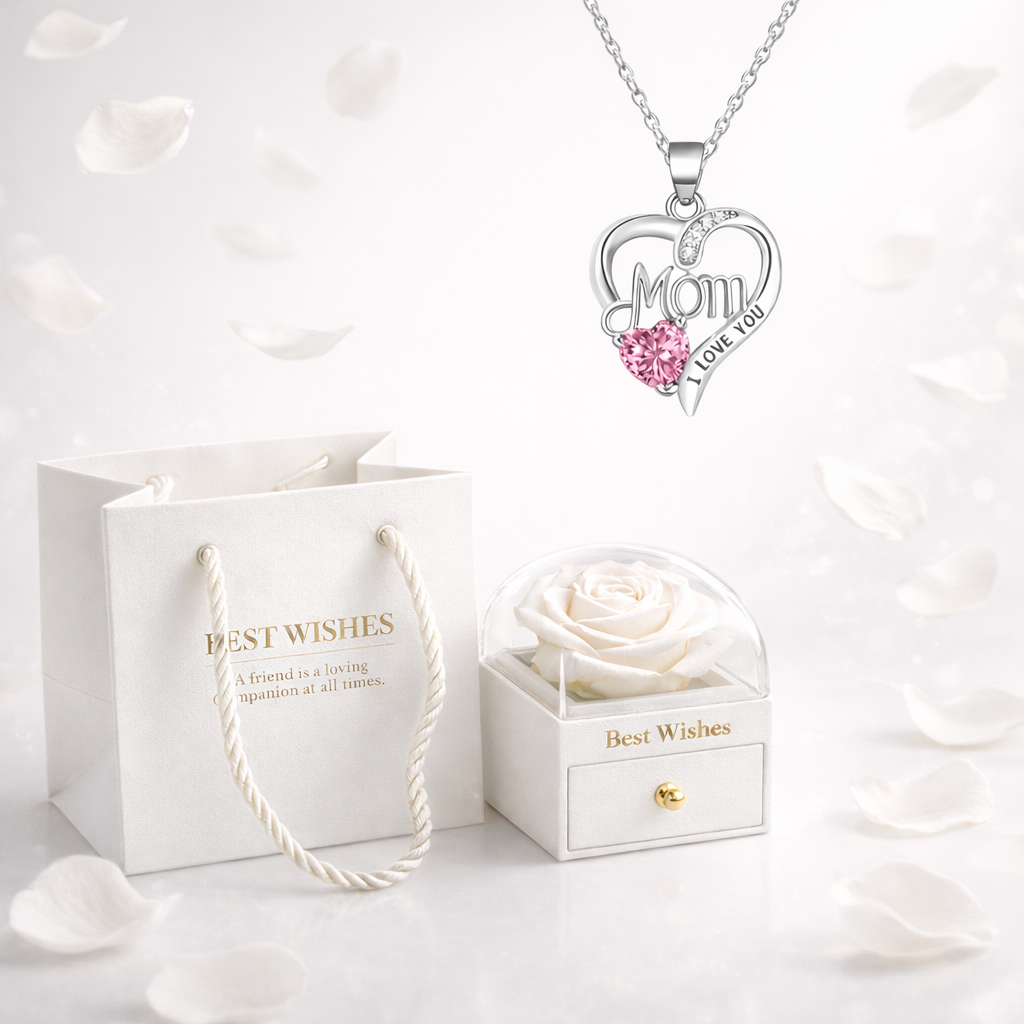Eternal Love Rose & Heart Necklace Gift Set