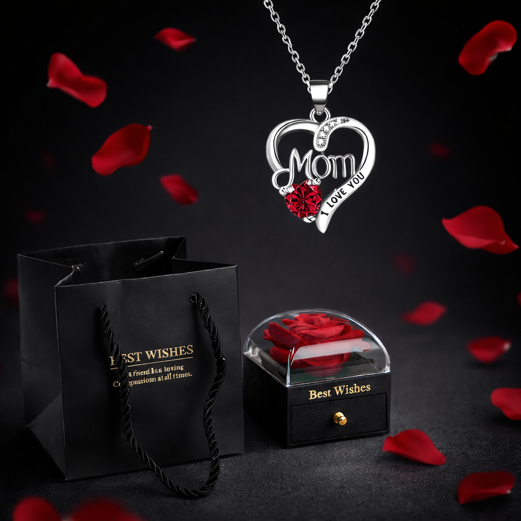 Eternal Love Rose & Heart Necklace Gift Set