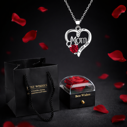 Eternal Love Rose & Heart Necklace Gift Set