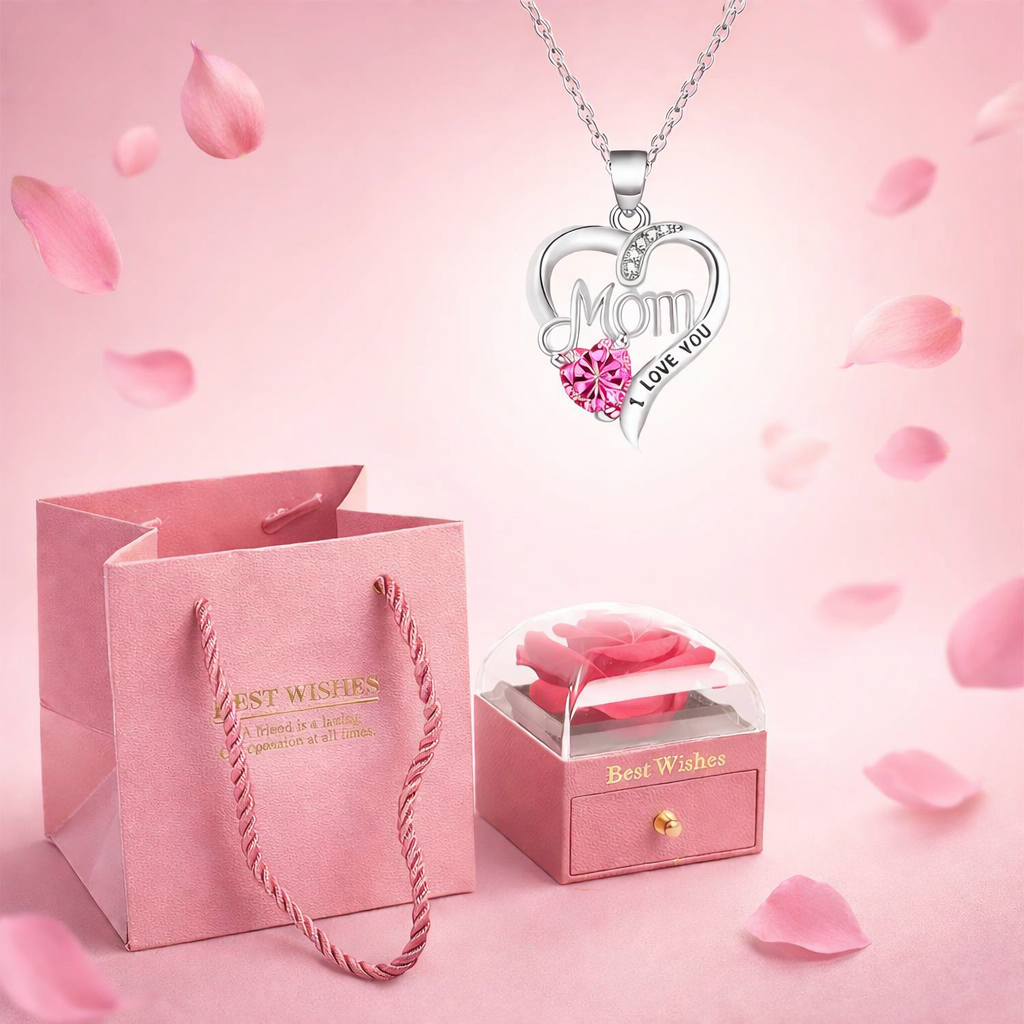 Eternal Love Rose & Heart Necklace Gift Set
