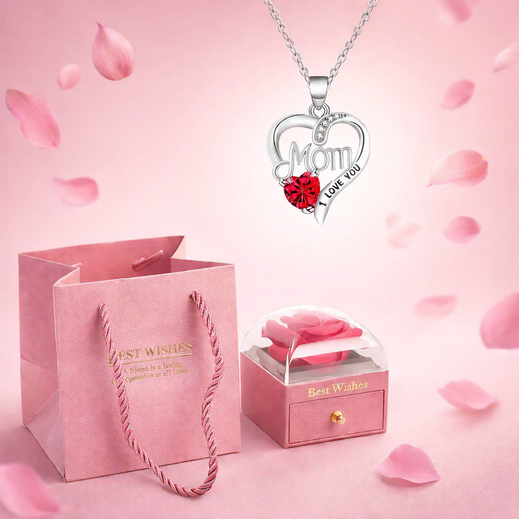 Eternal Love Rose & Heart Necklace Gift Set